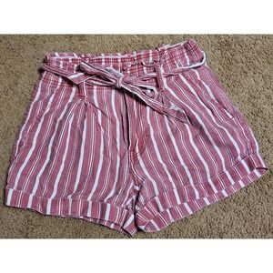 American Eagle Women's Belted Shorts - Size 00 Red & White Stripes
